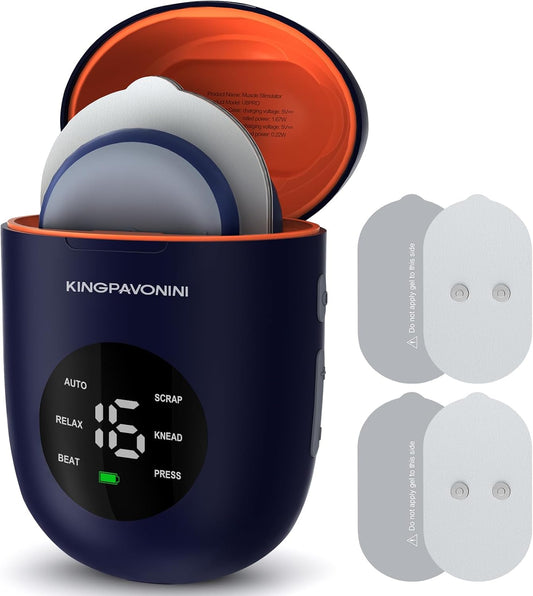 Portable Wireless TENS Unit - Rechargeable Muscle Stimulator for Pain Relief with LED Screen, Remote Control, Dual Channel, 6 Modes & 16 Intensity Levels - Includes Charging Case (Blue)