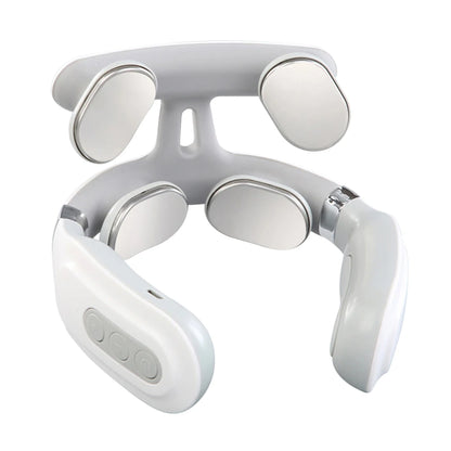 Rechargeable 4-Head Portable Neck Massager with Intelligent Pulse, Heating & Adjustable Pressure for Cervical Spine Relief