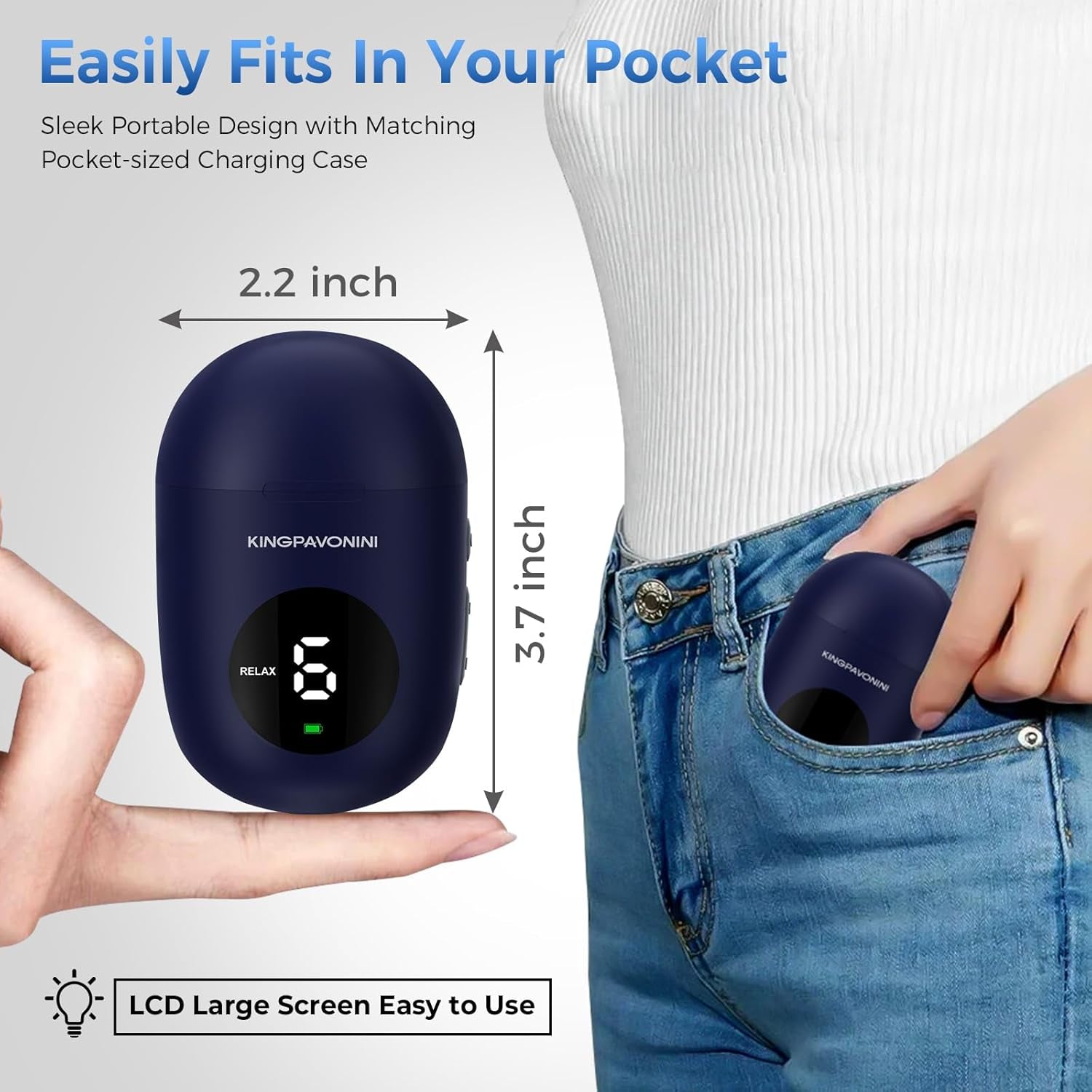 Portable Wireless TENS Unit - Rechargeable Muscle Stimulator for Pain Relief with LED Screen, Remote Control, Dual Channel, 6 Modes & 16 Intensity Levels - Includes Charging Case (Blue)