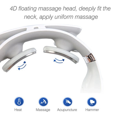Rechargeable 4-Head Portable Neck Massager with Intelligent Pulse, Heating & Adjustable Pressure for Cervical Spine Relief