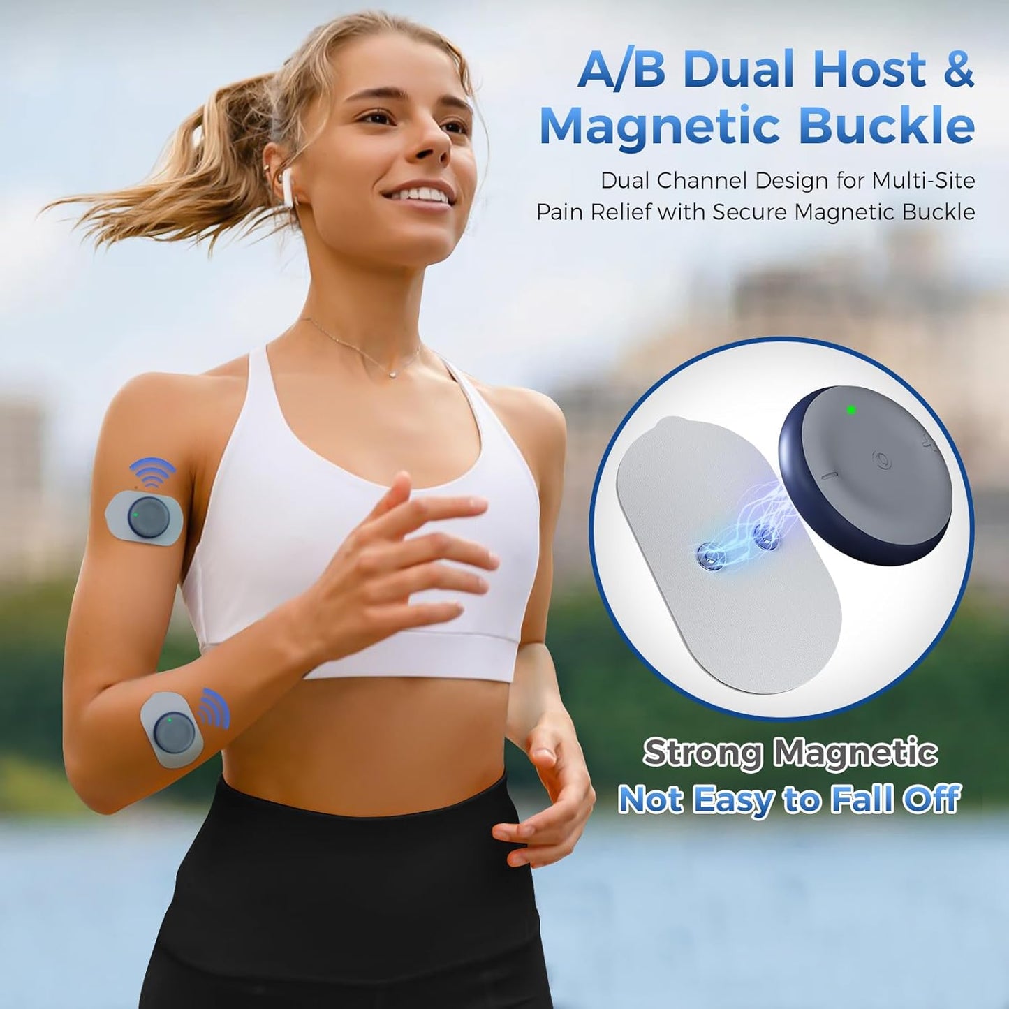 Portable Wireless TENS Unit - Rechargeable Muscle Stimulator for Pain Relief with LED Screen, Remote Control, Dual Channel, 6 Modes & 16 Intensity Levels - Includes Charging Case (Blue)