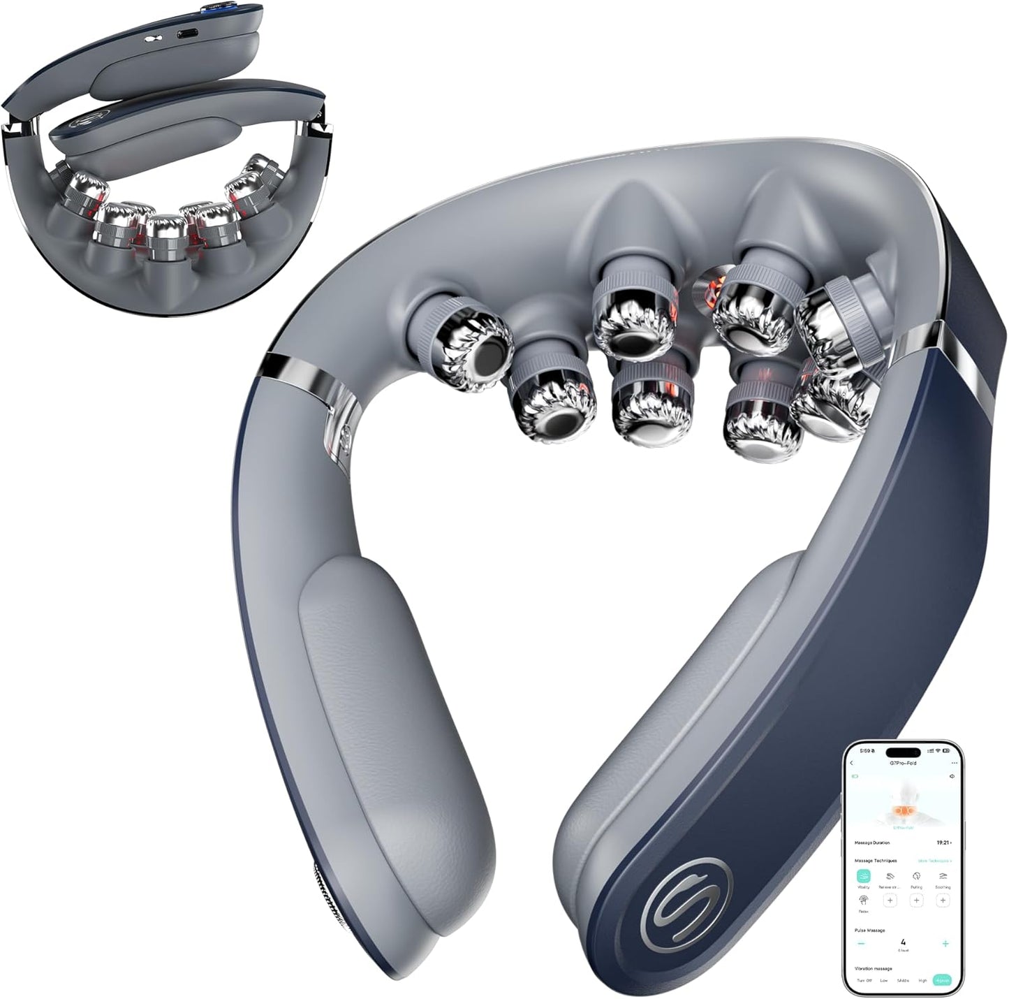 G7 Pro Foldable Neck Massager - Deep Tissue Relief with Heat & Vibration, Perfect Father's Day Gift for Home, Office & Travel