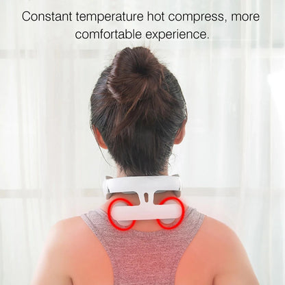 Rechargeable 4-Head Portable Neck Massager with Intelligent Pulse, Heating & Adjustable Pressure for Cervical Spine Relief