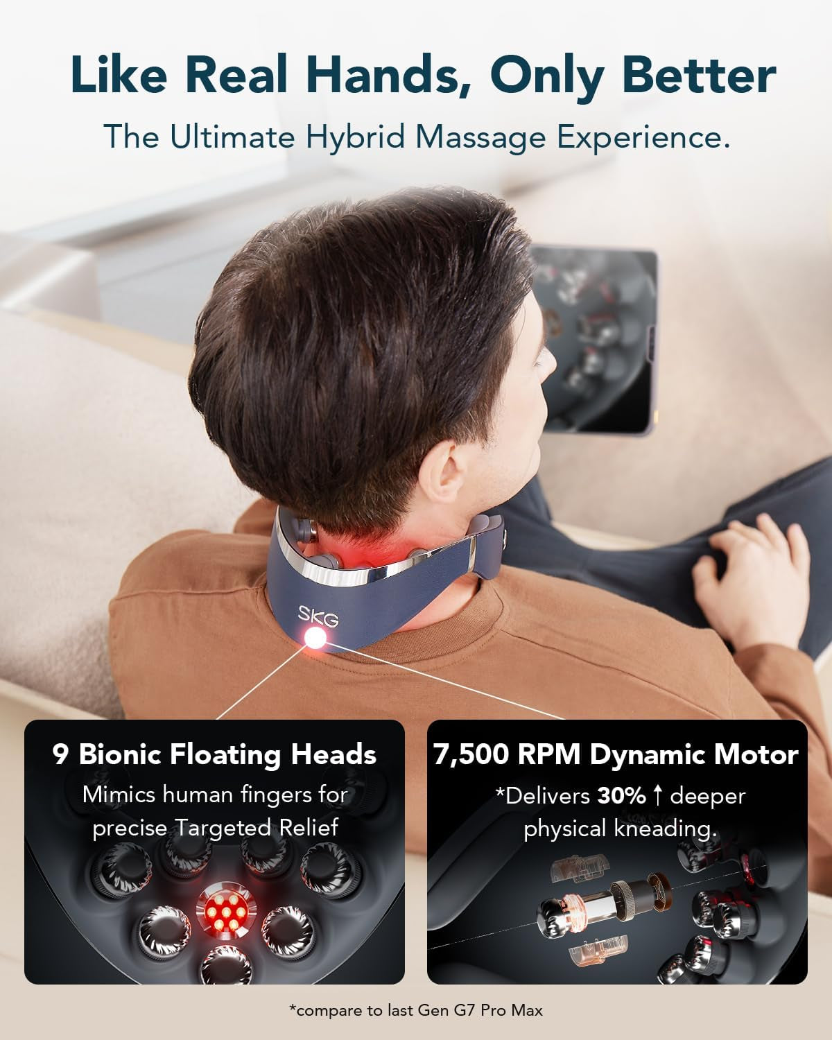 G7 Pro Foldable Neck Massager - Deep Tissue Relief with Heat & Vibration, Perfect Father's Day Gift for Home, Office & Travel