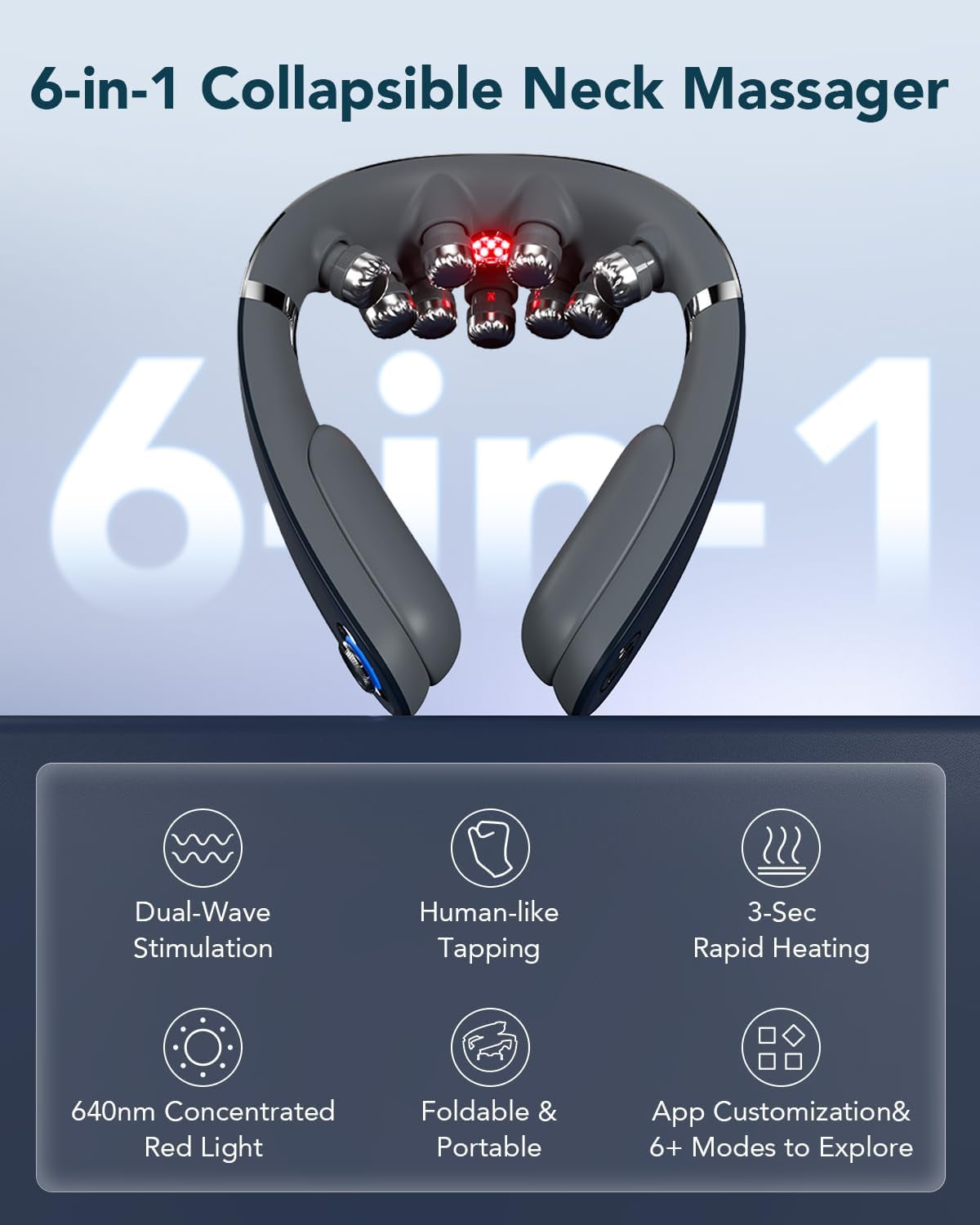 G7 Pro Foldable Neck Massager - Deep Tissue Relief with Heat & Vibration, Perfect Father's Day Gift for Home, Office & Travel