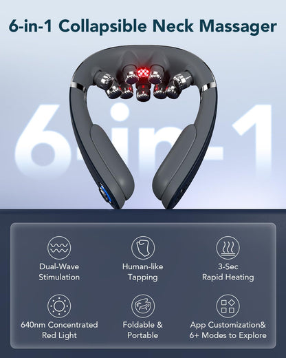 G7 Pro Foldable Neck Massager - Deep Tissue Relief with Heat & Vibration, Perfect Father's Day Gift for Home, Office & Travel