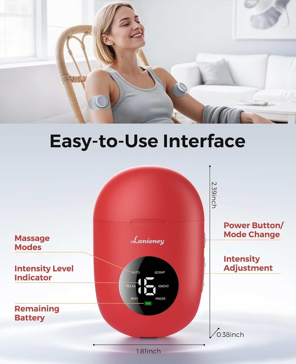 Portable Wireless TENS Unit - Dual Channel Muscle Stimulator for Instant Pain Relief with Charging Case & LED Screen - Perfect for Back, Shoulder, and Waist