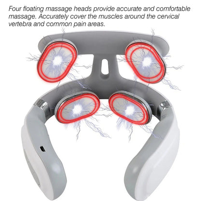 Rechargeable 4-Head Portable Neck Massager with Intelligent Pulse, Heating & Adjustable Pressure for Cervical Spine Relief